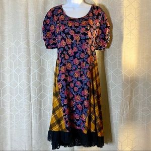 Uncle Frank Floral and Plaid Swing Dress with Lace